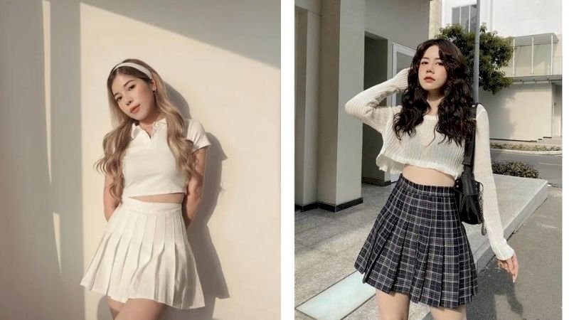 Phối chân váy ngắn và áo croptop