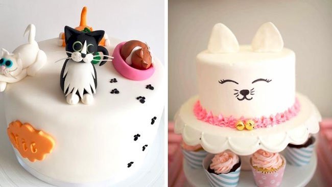 Bánh sinh nhật hình con mèo gam màu trắng