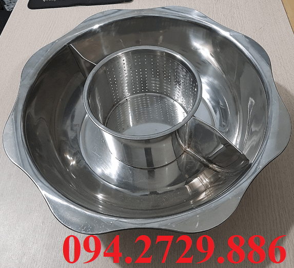 Nồi lẩu inox 3 ngăn hình hoa dùng để ăn lẩu tại bàn nhà hàng, quán ăn giá rẻ nhất Hà Nội