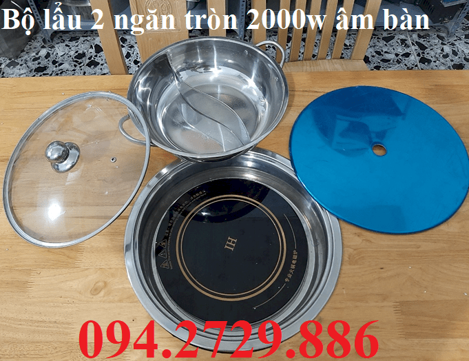 Bộ lẩu 2 ngăn tròn 2000w âm bàn có nắp đậy giá rẻ ở Phú Thọ