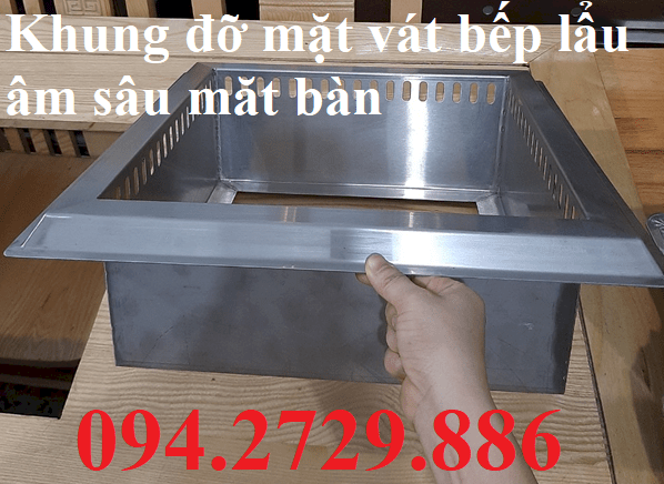 Khung đỡ mặt vát bếp lẩu âm sâu xuống mặt bàn nhà hàng