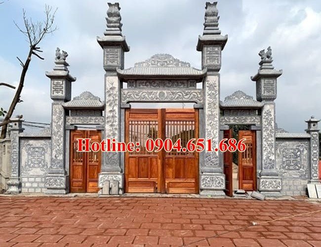 Mẫu cổng tam quan chùa thiết kế xây bằng đá đẹp lắp đặt tại Lạng Sơn