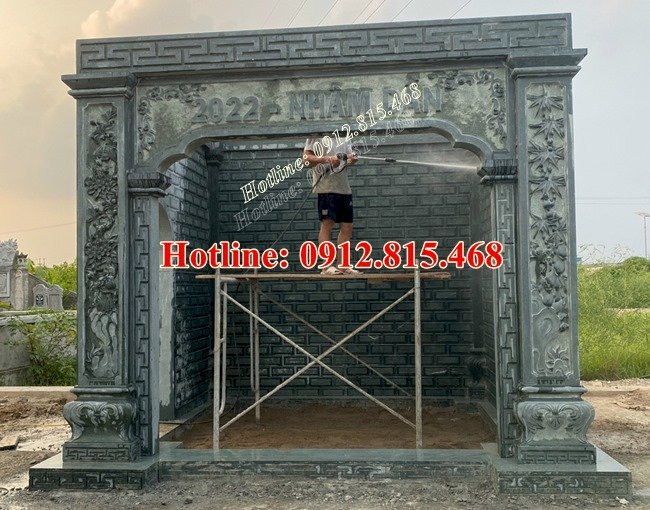 Mẫu nhà đựng thờ tro cốt đơn giản đá xanh rêu đẹp bán tại Tiền Giang