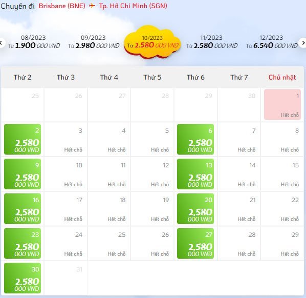 Giá vé máy bay từ Brisbane (BNE) về Sài Gòn (SGN)