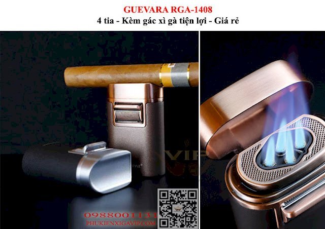 Bật lửa khò xì gà 2 tia kèm gác cigar Guevara RGA1408