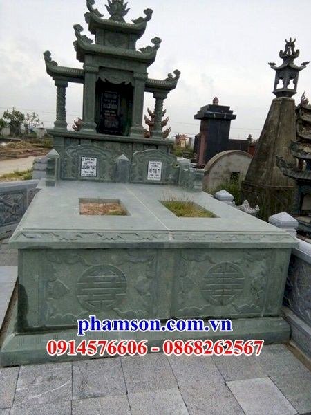 Bán báo giá mộ đôi gia đình bằng đá xanh rêu nguyên khối cao cấp tại Cà Mau