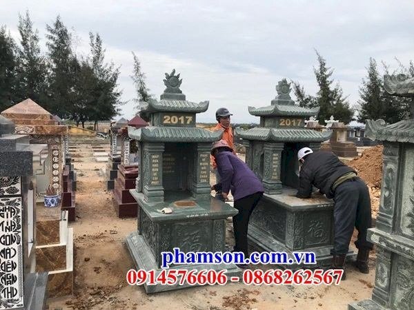 05 Mộ mồ mả hai mái bằng đá xanh rêu cao cấp hiện đại khu lăng nghĩa trang gia đình dòng họ ông bà bố mẹ đẹp bán tại Vĩnh Phúc