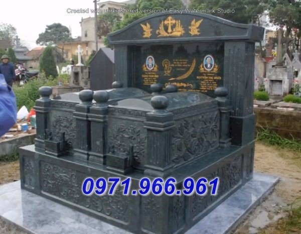 mẫu mộ đá xanh rêu bố mẹ đẹp - lăng mộ nhà mồ