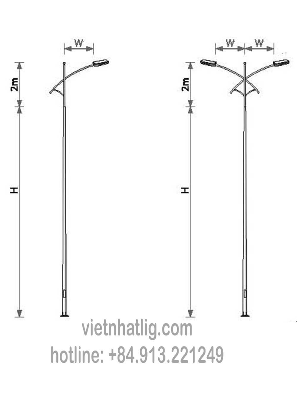 Điển hình trụ điện cần rời kiểu đơn và đôi