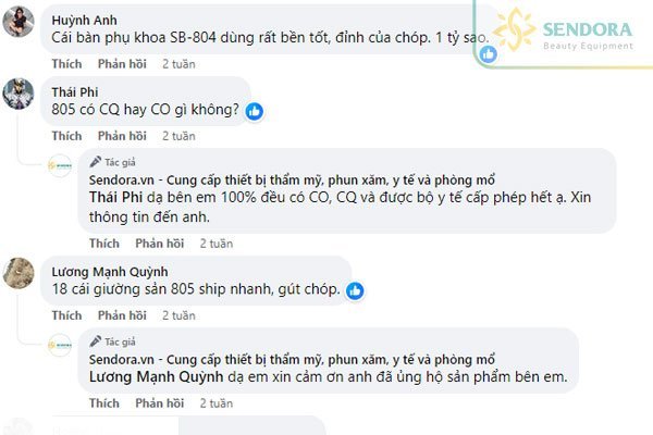 Khách hàng đánh giá rất cao về ghế khám phụ khoa của Sendora