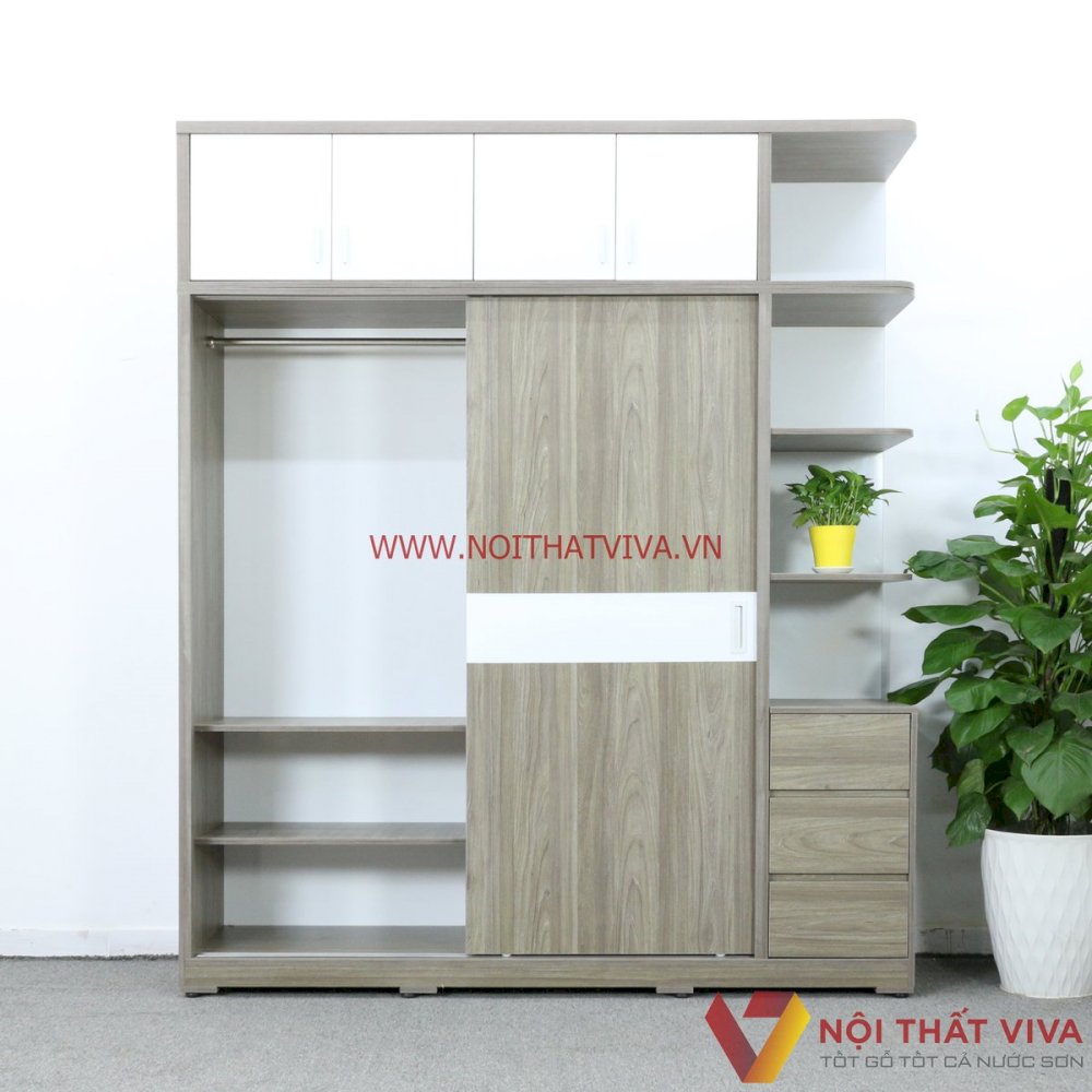 Tủ quần áo kịch trần cửa lùa gỗ MDF không thể thiếu trong Combo nội thất phòng ngủ.