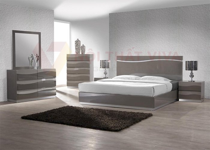 Combo giường tủ hiện đại gỗ MDF Melamine cho phòng ngủ Master