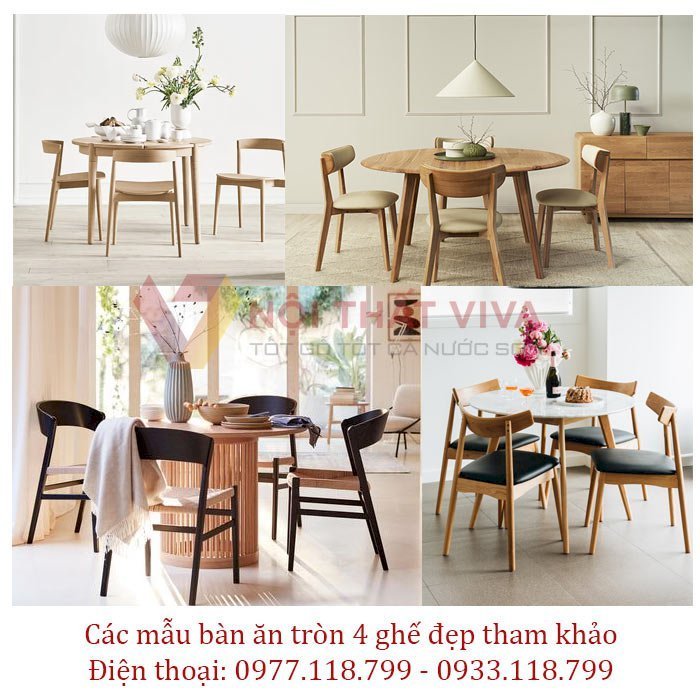 Các mẫu bàn ăn tròn 4 ghế đẹp được yêu thích trên thị trường.