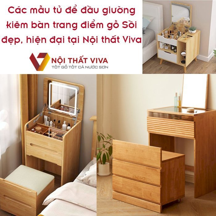 Tủ đầu giường gỗ tự nhiên đẹp, thông minh tại Nội thất Viva.