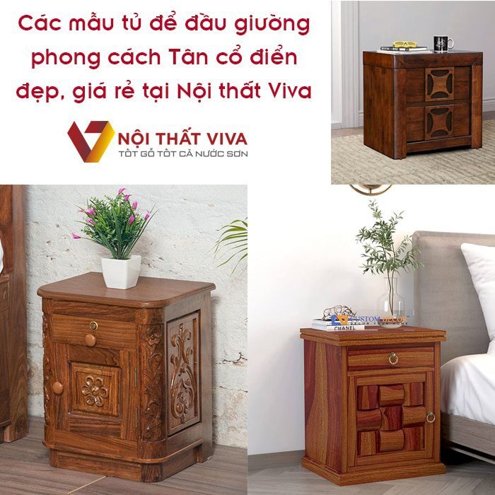 Tủ đầu giường gỗ tự nhiên Tân cổ điển đẹp, giao hàng nhanh chóng tại Hồ Chí Minh.