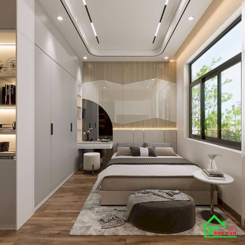 Thiết kế phòng ngủ sử dụng đèn chiếu sang hiện đại và ánh sáng tự nhiên