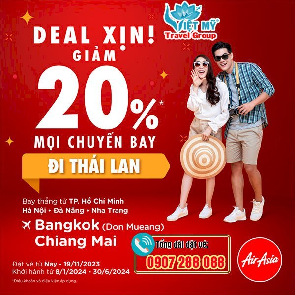 Deal xịn! Air Asia giảm đến 20% mọi chuyến bay đi Thái lan