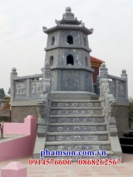 Mẫu mộ tháp cất để tro hài cốt hỏa táng sư trụ trì bằng đá Ninh Bình