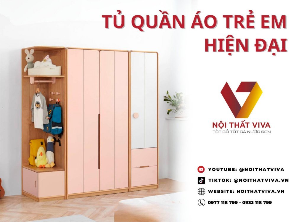 Tủ Quần Áo Trẻ Em Hiện Đại Bằng Gỗ Phối Màu Đẹp Dễ Thương