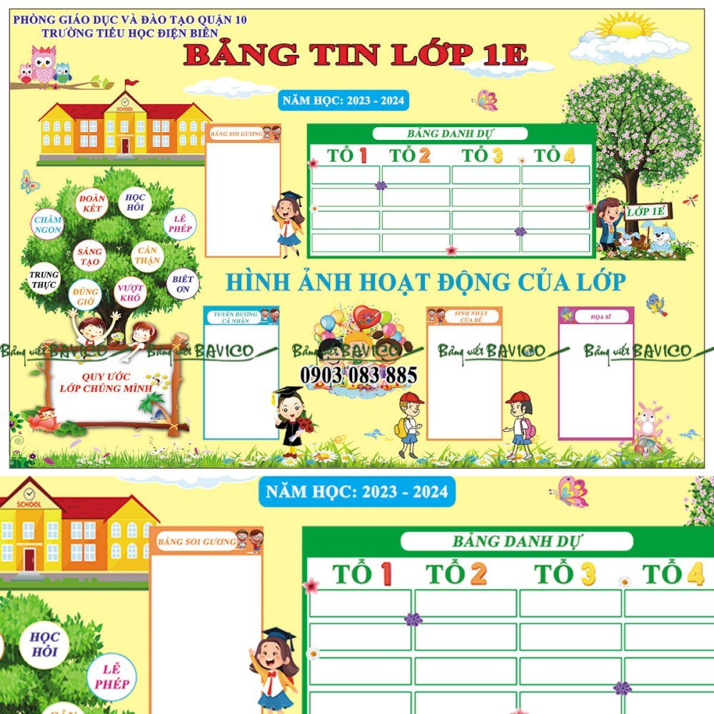 Bảng tin lớp học in PP viền khung nhôm