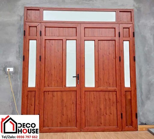 Cửa đi nhôm xingfa 2 cánh giả gỗ đẹp