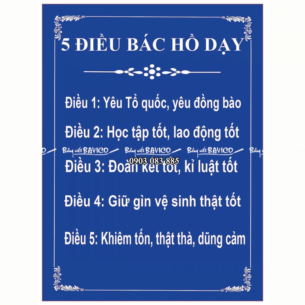 Bảng 5 điều Bác Hồ dạy - bảng biểu lớp học