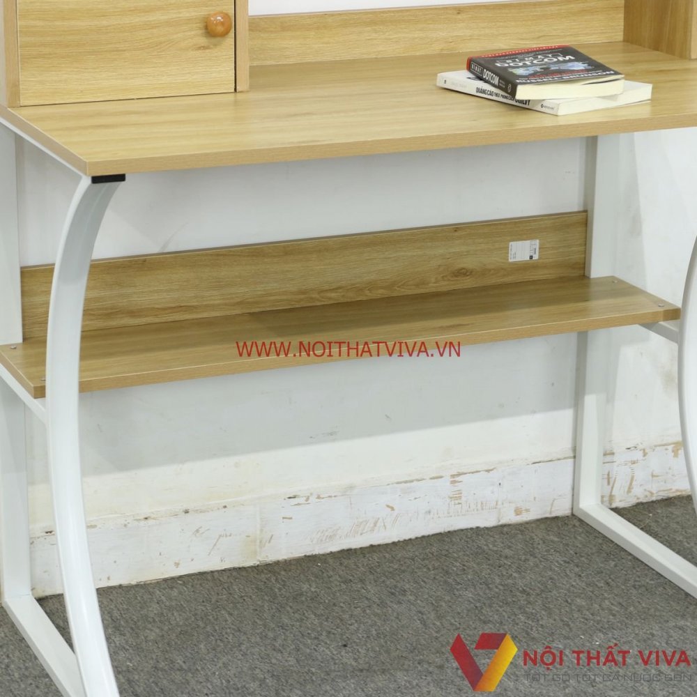 Bàn Học Gỗ MDF Chân Sắt Cách Tân 2 Tầng Màu Vàng Bền Đẹp Giá Rẻ