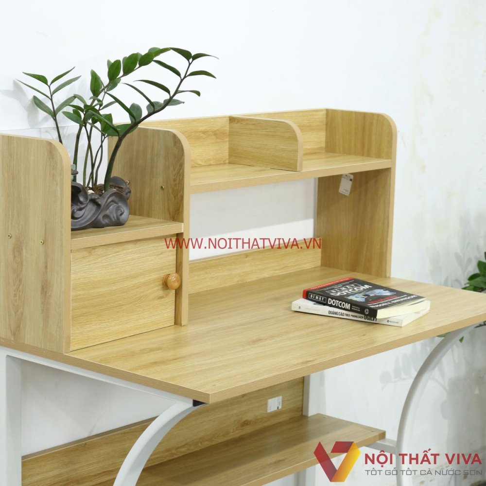 Bàn Học Gỗ MDF Chân Sắt Cách Tân 2 Tầng Màu Vàng Bền Đẹp Giá Rẻ