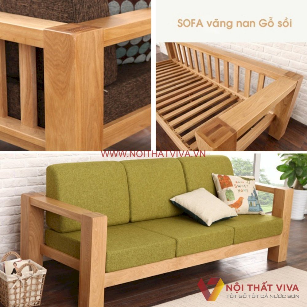 Sofa Gỗ Sồi Nga Hiện Đại Màu Nâu Hạt Dẻ Kiểu Văng Bọc Nỉ Giá Tốt