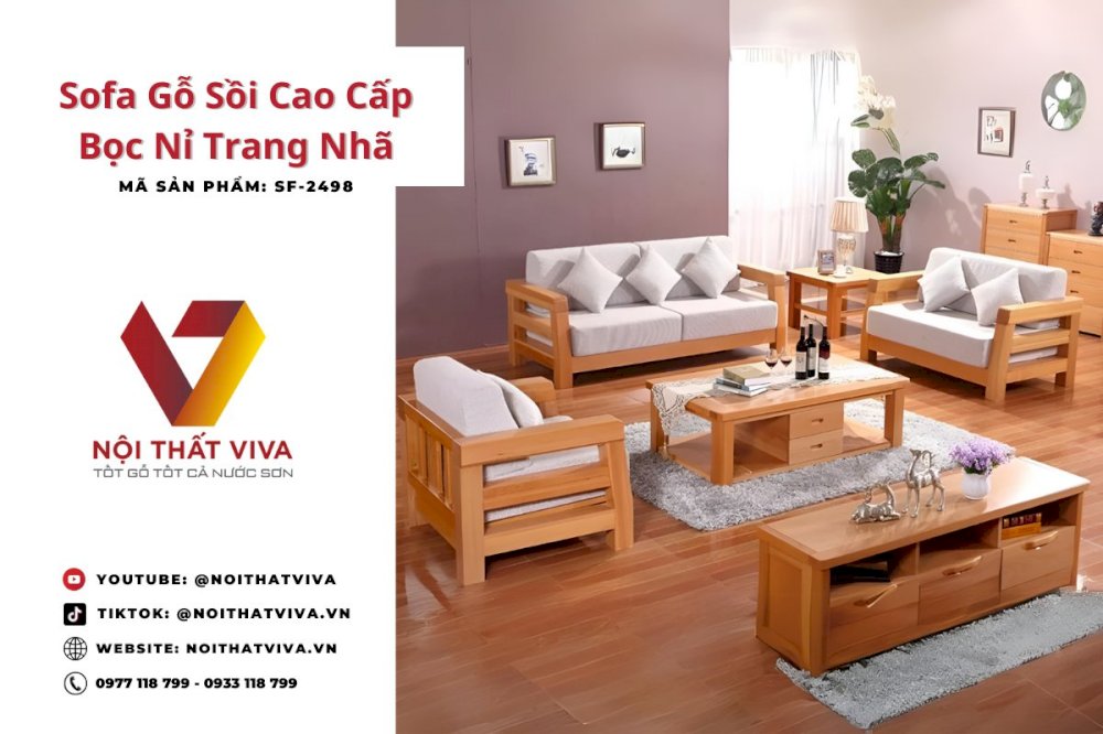 Sofa Gỗ Sồi Cao Cấp Bọc Nỉ Thiết Kế Chắc Chắn Phong Cách Trang Nhã