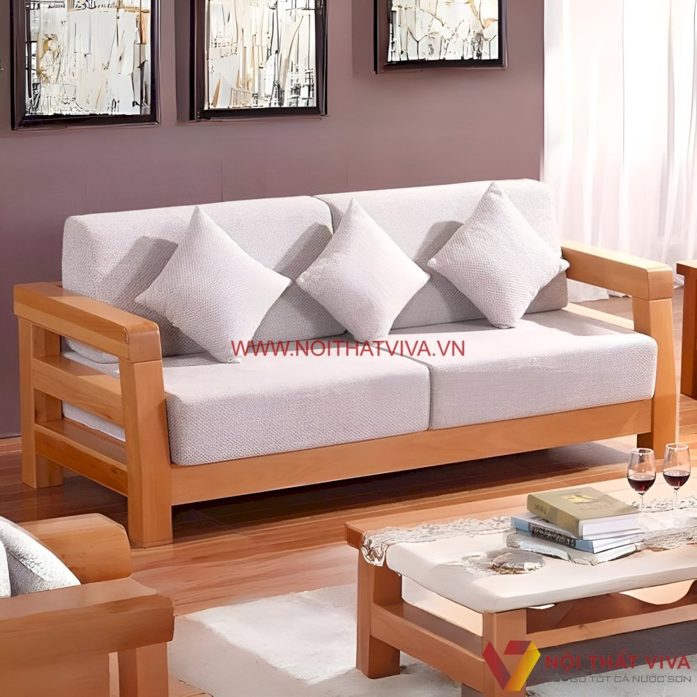 Sofa Gỗ Sồi Cao Cấp Bọc Nỉ Thiết Kế Chắc Chắn Phong Cách Trang Nhã