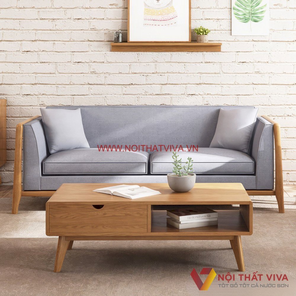 Bộ Bàn Ghế Sofa Bọc Nỉ Khung Gỗ Sồi Tự Nhiên Đẹp Hiện Đại