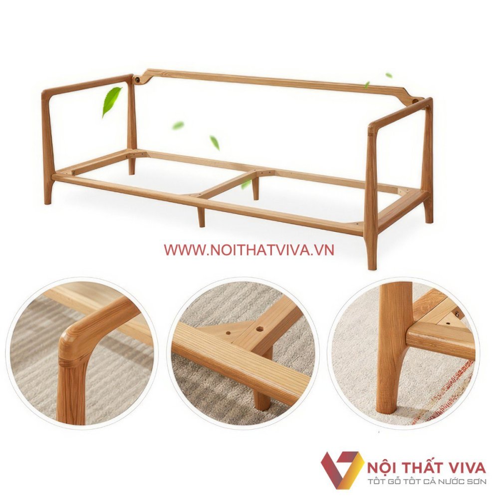 Bộ Bàn Ghế Sofa Bọc Nỉ Khung Gỗ Sồi Tự Nhiên Đẹp Hiện Đại