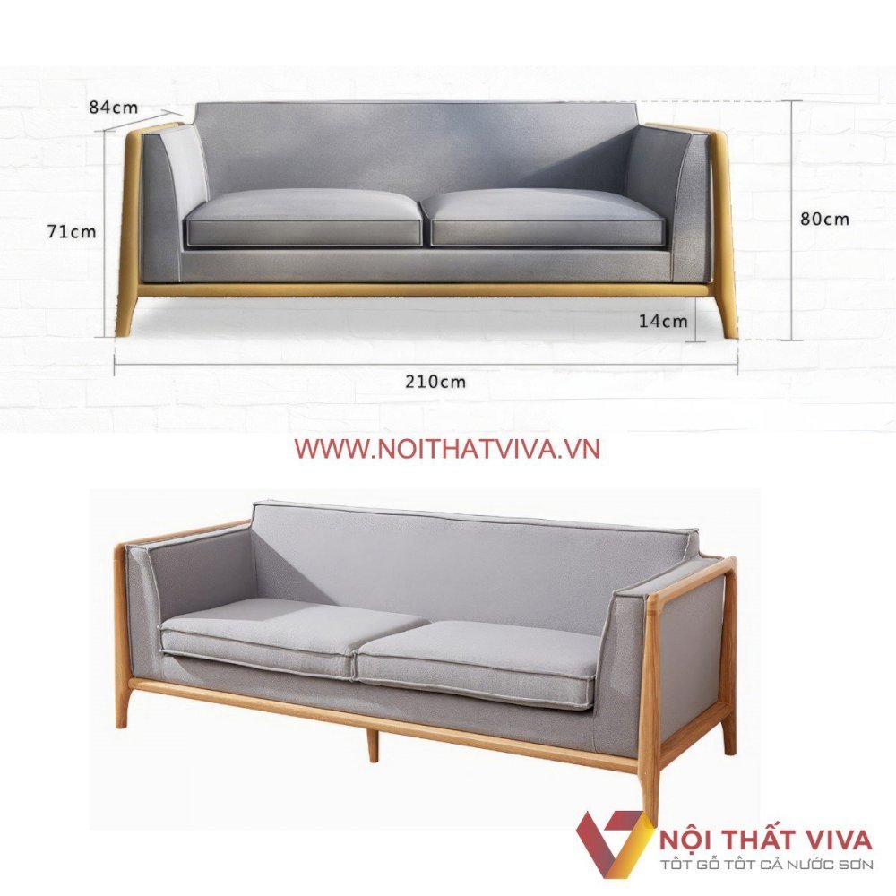 Bộ Bàn Ghế Sofa Bọc Nỉ Khung Gỗ Sồi Tự Nhiên Đẹp Hiện Đại