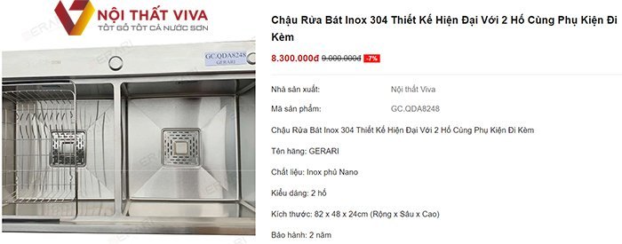 Mua chậu rửa bát inox 304 hiện đại, giá tốt, nhiều khuyến mại, giao hàng nhanh tại Nội thất Viva.