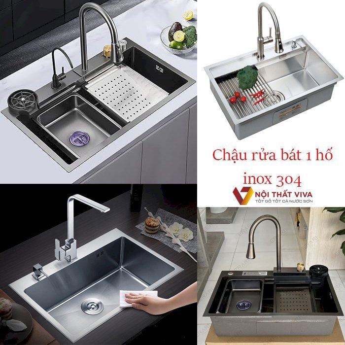 Đa dạng mẫu chậu bồn rửa chén bát 1 hố inox 304 cao cấp, chính hãng.