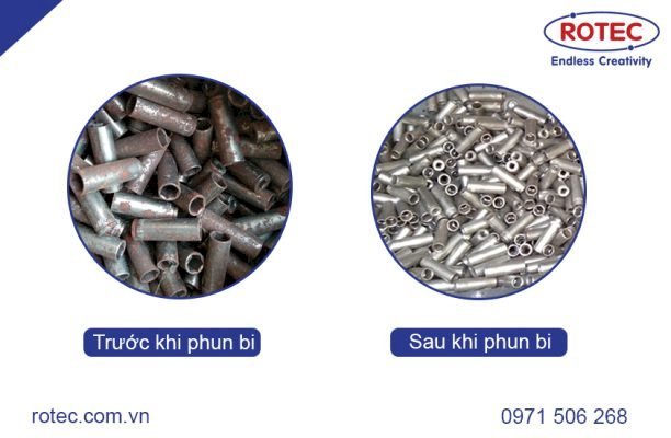 Chi tiết máy phun bi trước và sau khi làm sạch