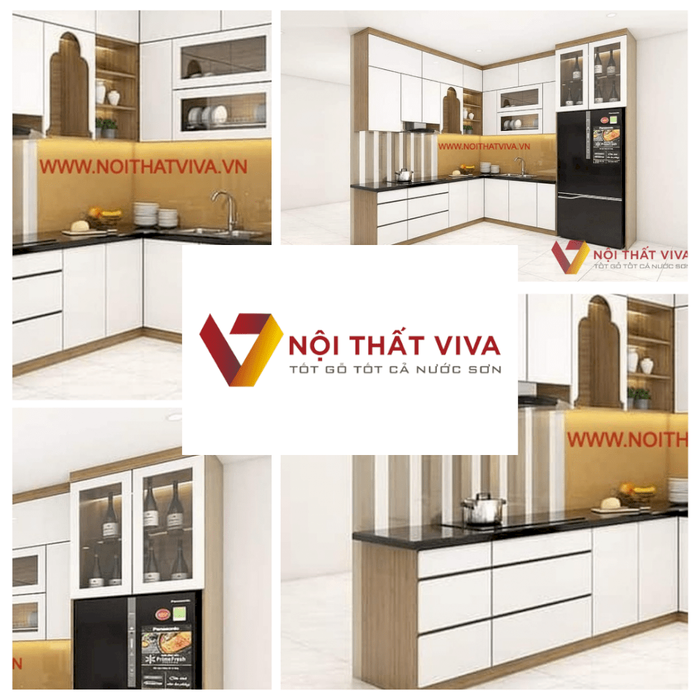 Mẫu Tủ Bếp Đẹp Gỗ MDF Phủ Melamine Vân Gỗ Cánh Trắng Giá Rẻ