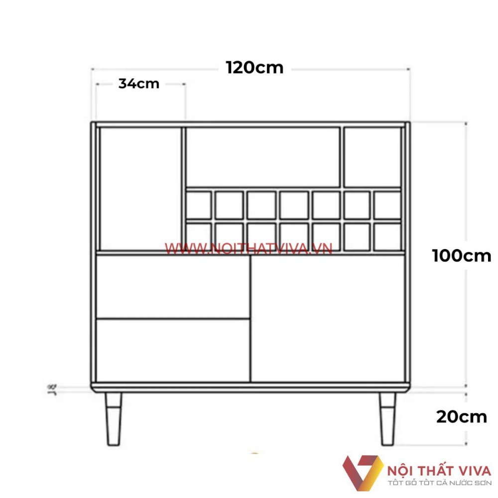 Tủ Rượu Nhỏ Gọn Chân Cao Màu Xanh Phối Trắng Gỗ Công Nghiệp MDF