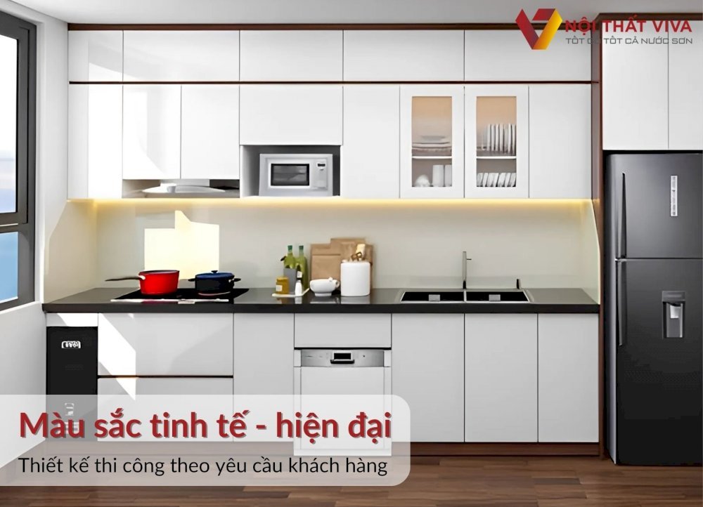 Tủ Bếp Màu Trắng Acrylic Chữ I Tinh Tế Hiện Đại