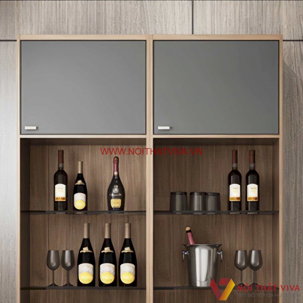 Mẫu Tủ Rượu Phòng Khách Gỗ MDF Phủ Melamine Màu Óc Chó Hiện Đại