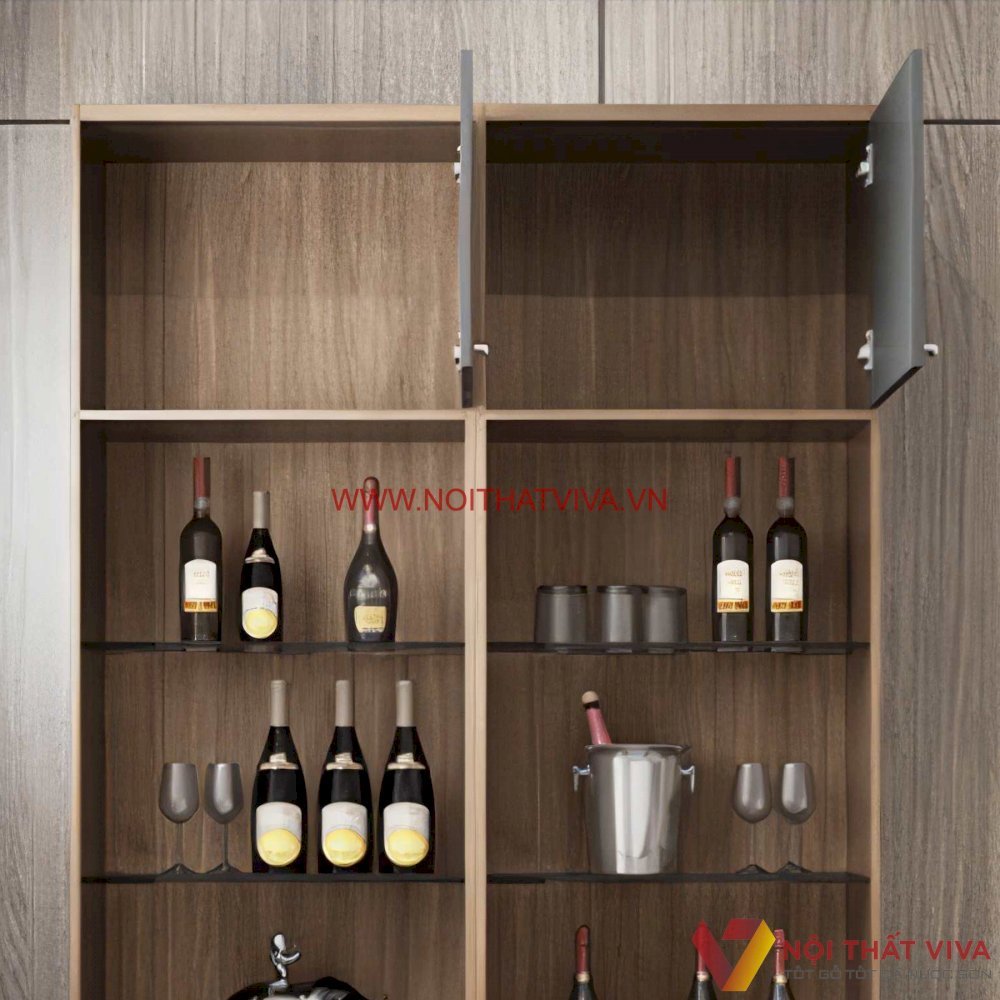 Mẫu Tủ Rượu Phòng Khách Gỗ MDF Phủ Melamine Màu Óc Chó Hiện Đại