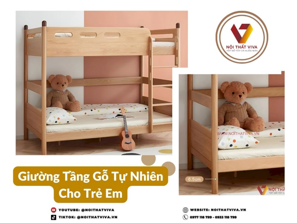 Giường Tầng Gỗ Tự Nhiên Cho Trẻ Em Nhỏ Gọn Đơn Giản Đẹp