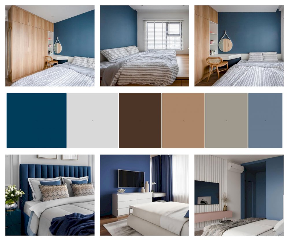 Thiết kế phòng ngủ hiện đại với gam màu xanh dương đậm