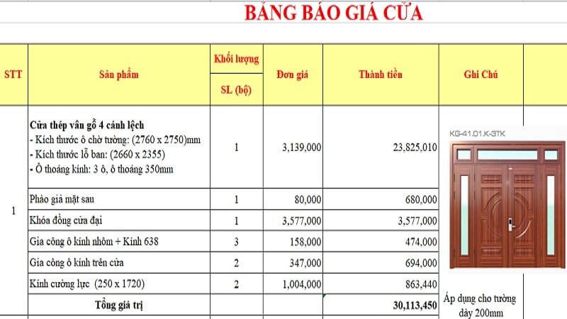 Giá cửa thép vân gỗ Bình Định