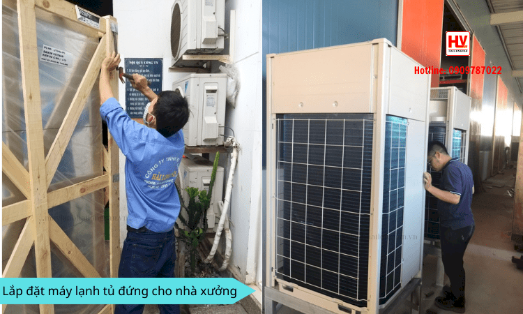 lắp đặt máy lạnh tủ đứng Daikin 5hp cho nhà xưởng