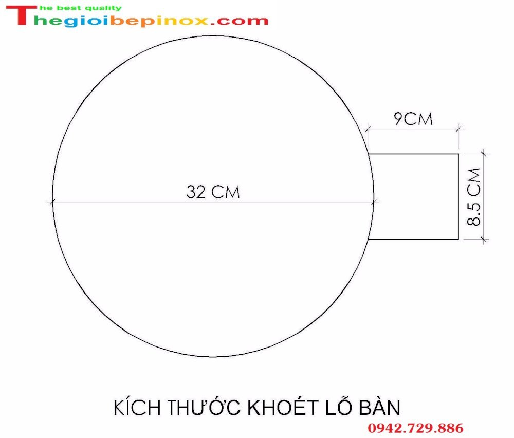 Kích thước khoét lỗ bàn cho bếp nướng âm bàn có quạt gió