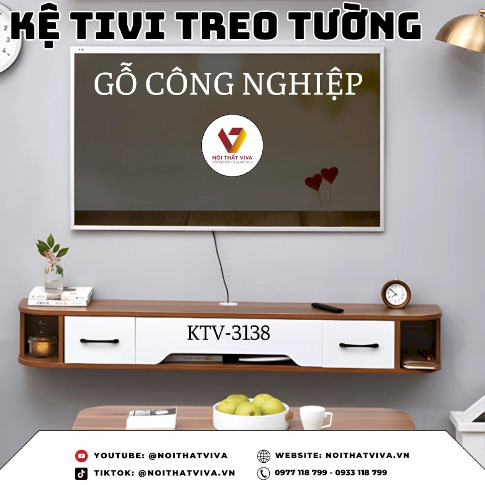 Kệ Ti Vi Treo Tường Đẹp Bằng Gỗ Công Nghiệp Thiết Kế Hiện Đại Giá Rẻ