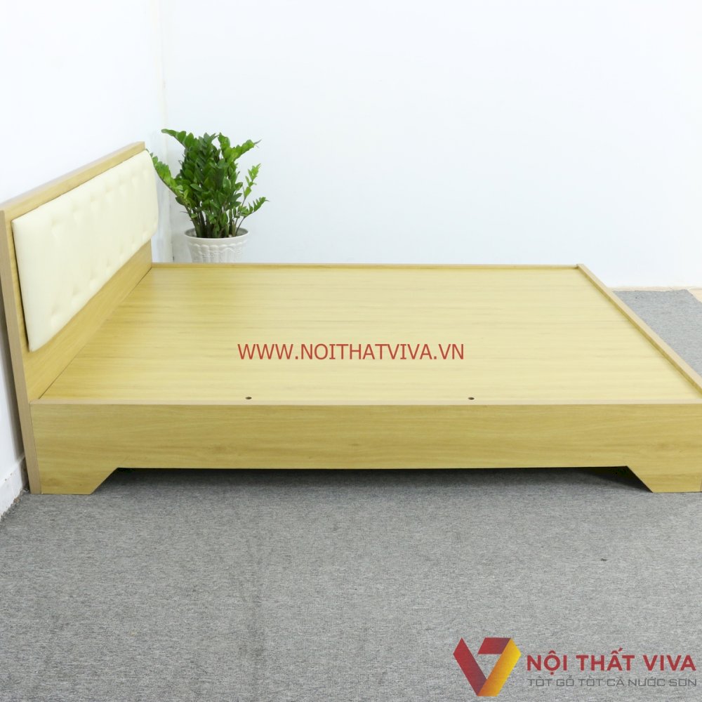 Giường Chân Cao Gỗ Mdf Phủ Melamine Bọc Nệm Màu Kem