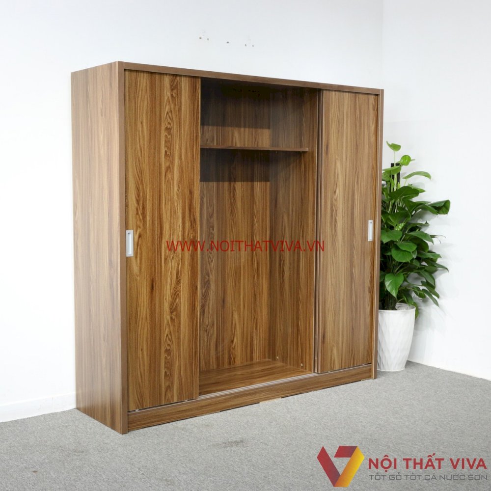 Tủ Quần Áo Cửa Lùa 4 Cánh Gỗ MDF Melamine Màu Óc Chó Đẹp Giá Rẻ